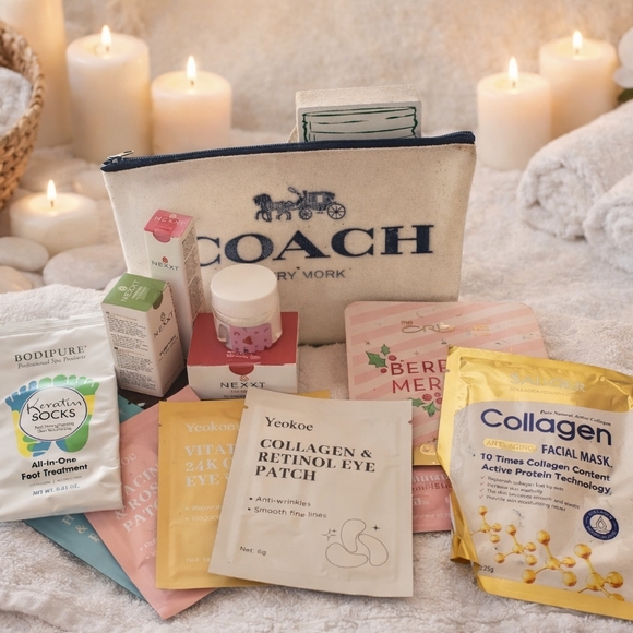 Other - ✨Luxury Skincare Spa Bundle w/ Coach Pouch | Collagen Masks, Eye Patches, Lip